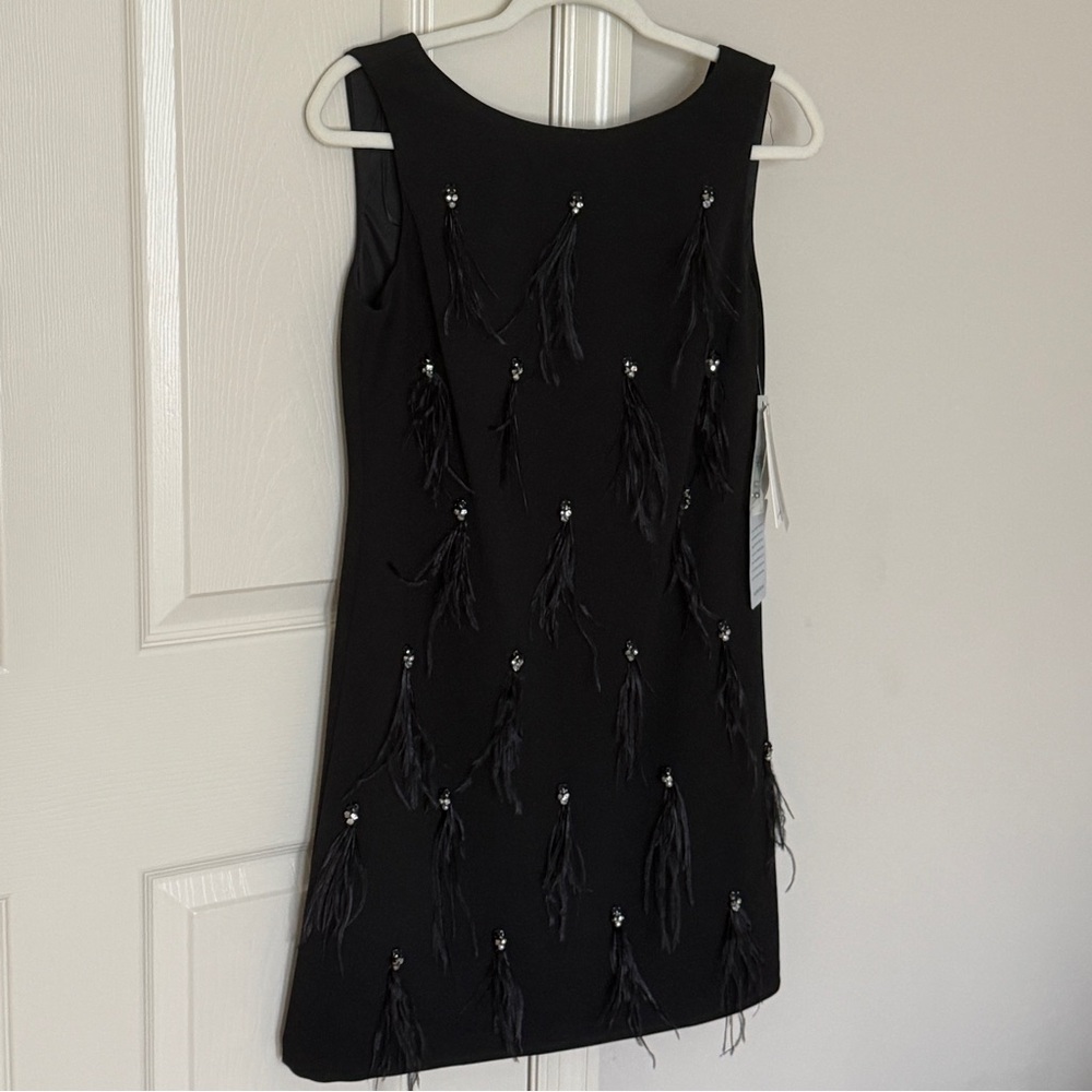 Haper Rose Formal Black Embellished Feather Mini Dress